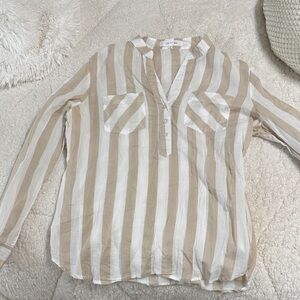Eden & Olivia Beige and White Striped Button Down Shirt